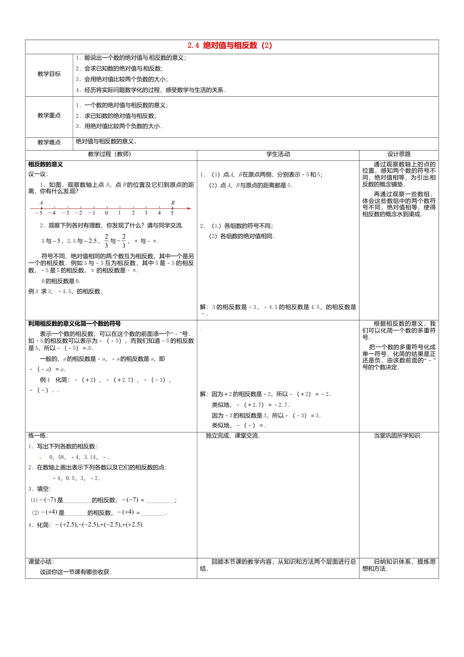 苏科初中数学七上《2.4 绝对值与相反数》word教案 (2)-苏科版数学七年级上.doc_第1页