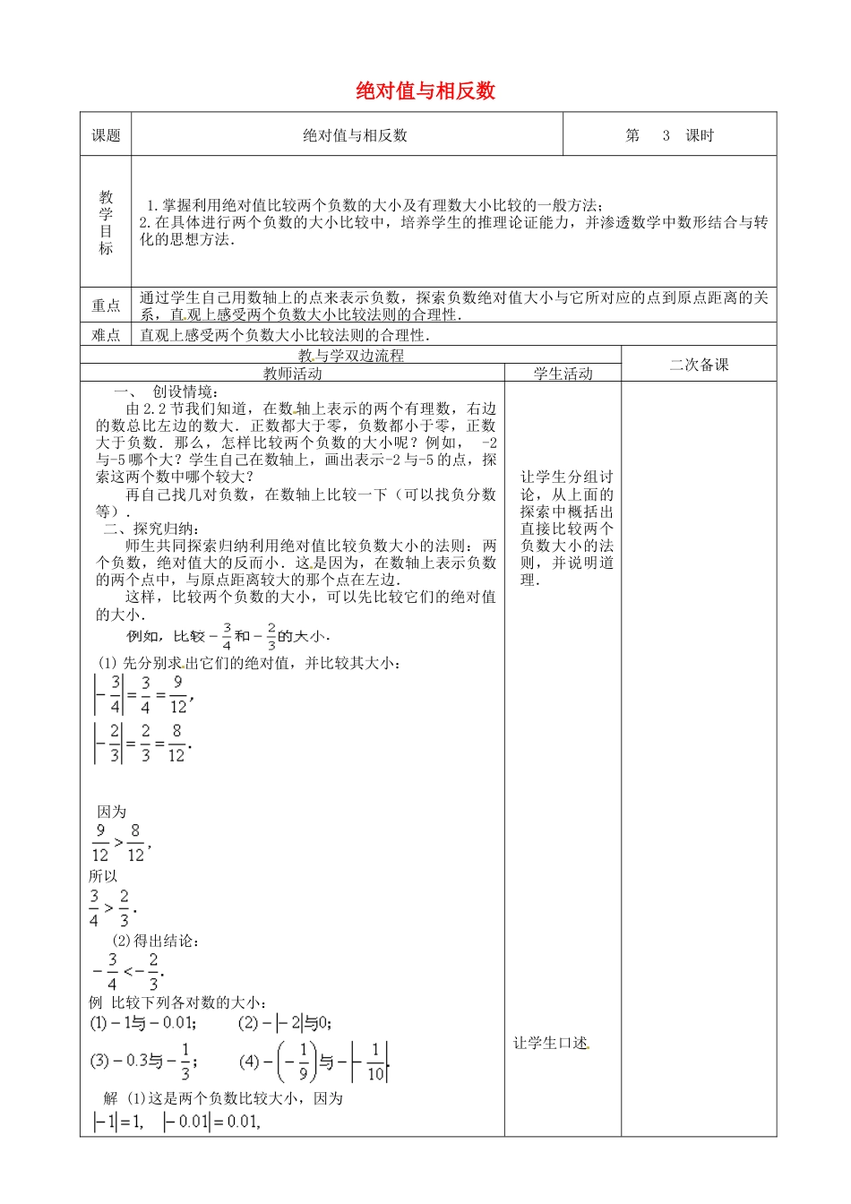 苏科初中数学七上《2.4 绝对值与相反数》word教案 (6)-苏科版数学七年级上.doc_第1页