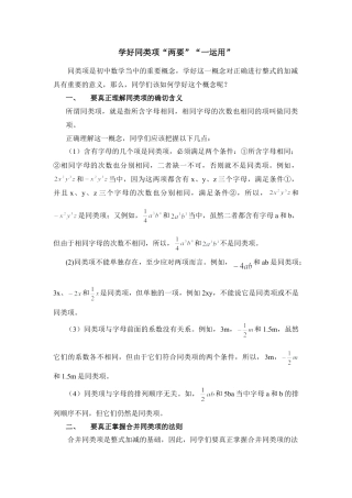 学好同类项的两要及一运用(1)-苏科版数学七年级上.doc