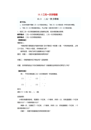 《10.2 二元一次方程组》word教案 (5)-苏科版数学七年级下册.doc