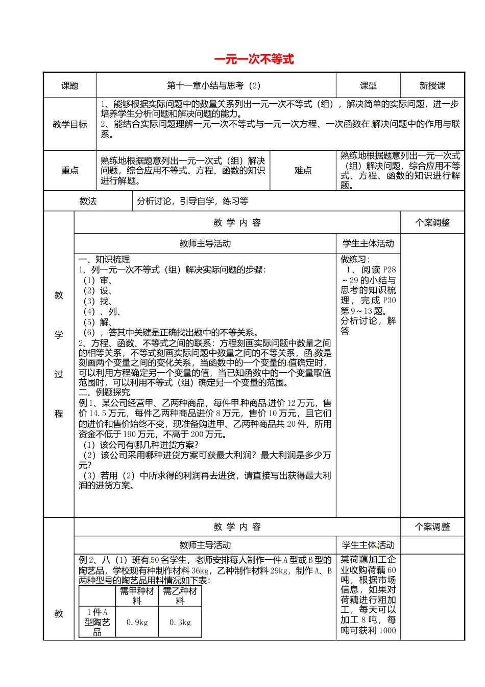 《11.0第十一章　一元一次不等式》word教案 (2)-苏科版数学七年级下册.doc_第1页