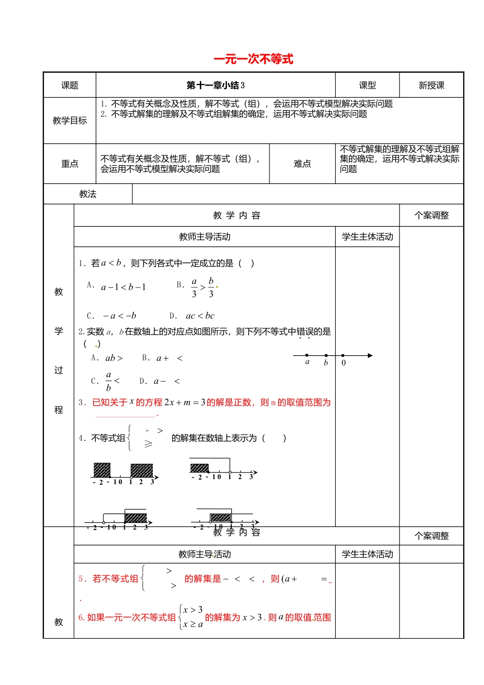 《11.0第十一章　一元一次不等式》word教案 (3)-苏科版数学七年级下册.doc_第1页