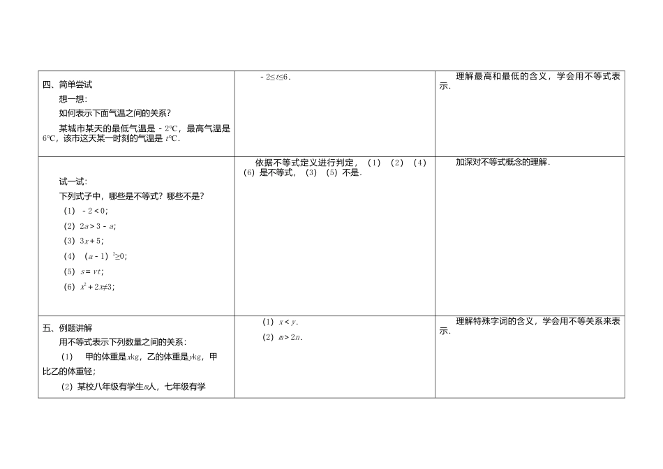 《11.1生活中的不等式》word教案 (1)-苏科版数学七年级下册.doc_第3页