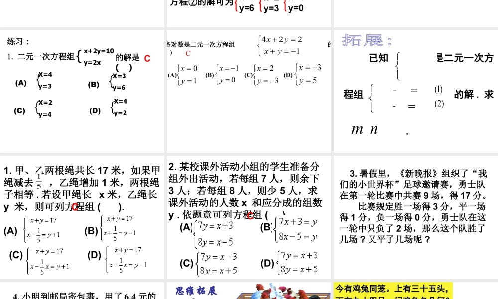 《二元一次方程组》参考课件-苏科版数学七年级下册.ppt