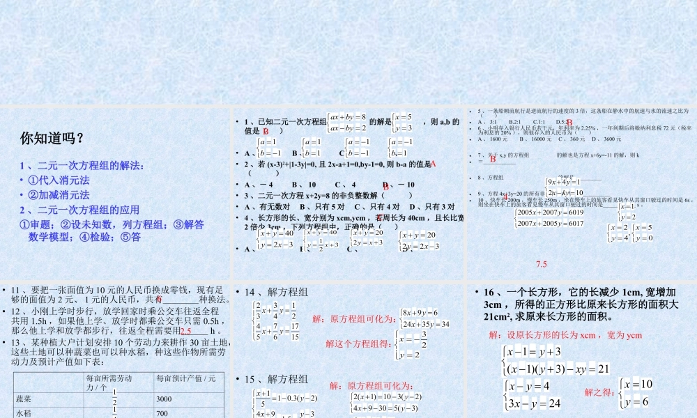 《二元一次方程组》复习课件1-苏科版数学七年级下册.ppt