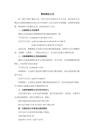 聚焦乘法公式(1)-苏科版数学七年级下册.doc