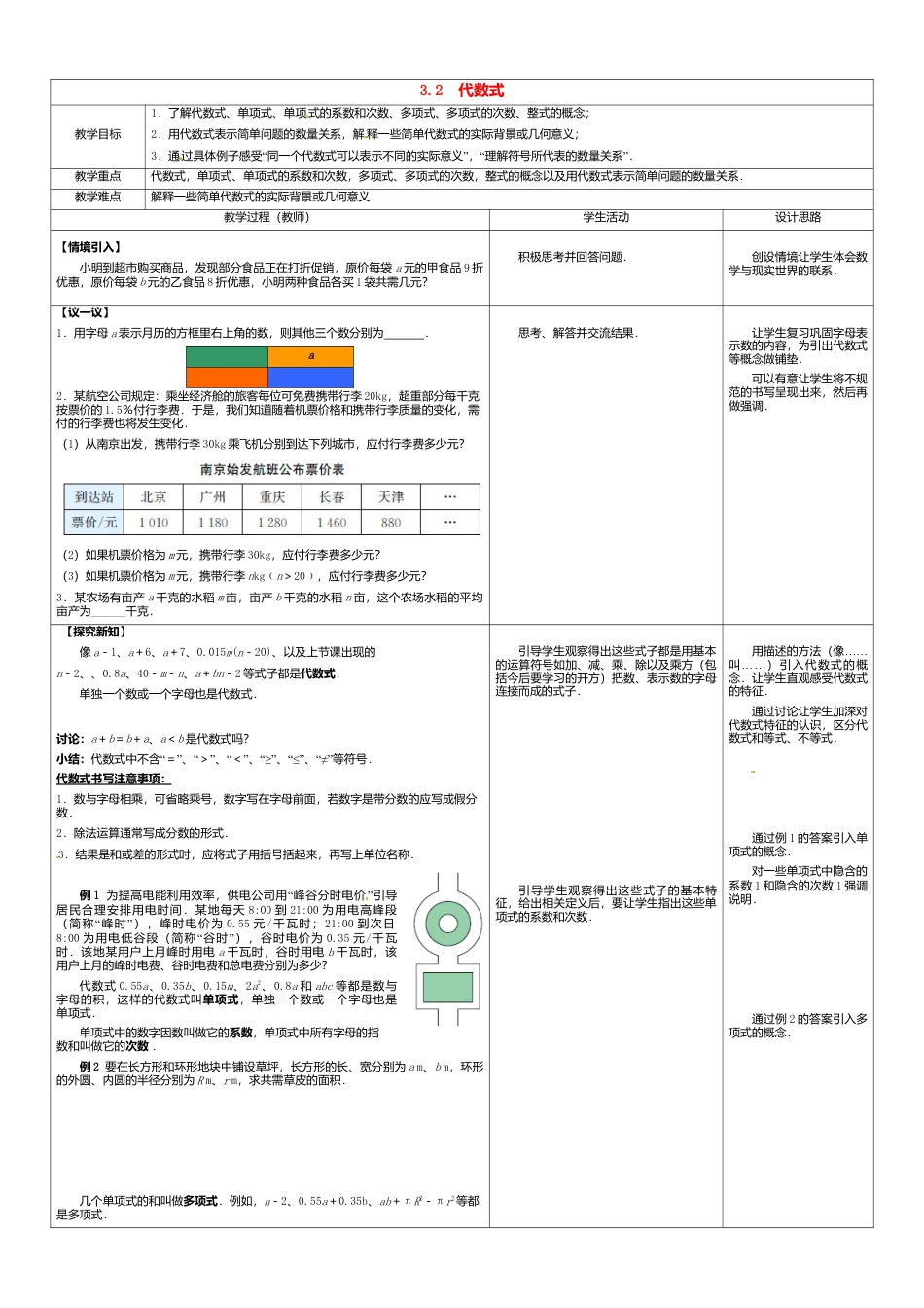 苏科初中数学七上《3.2 代数式》word教案 (20)-苏科版数学七年级上.doc_第1页