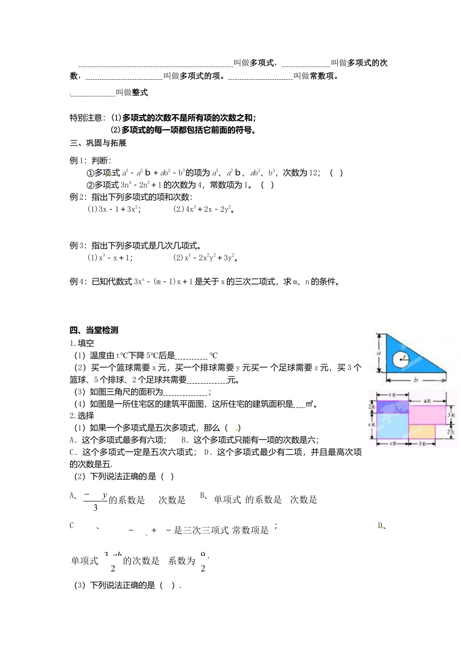 [学案]北师大初中数学七年级上册-3.3 整式.doc_第2页
