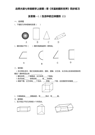北师大版七年级数学上册第1章《丰富图形世界》同步练习及答案—1.1生活中立体图形1.doc