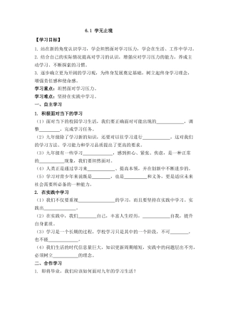 部编道德与法治九年级下册-6.1 学无止境 导学案（无答案）.docx