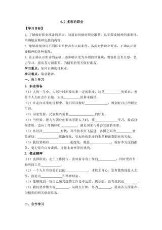 部编道德与法治九年级下册-6.2 多彩的职业 导学案（无答案）.docx