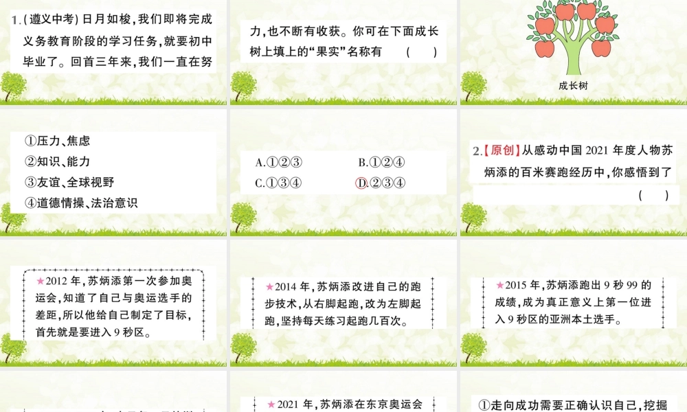 【习题课件】道德与法治九年级下-第1课时 回望成长.pptx