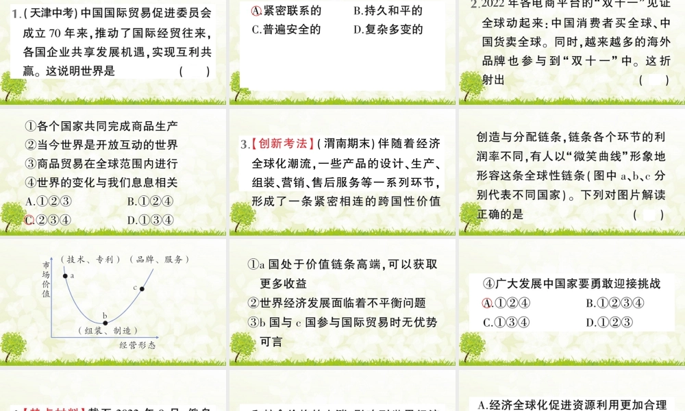 【习题课件】道德与法治九年级下-第1课时 开放互动的世界.pptx