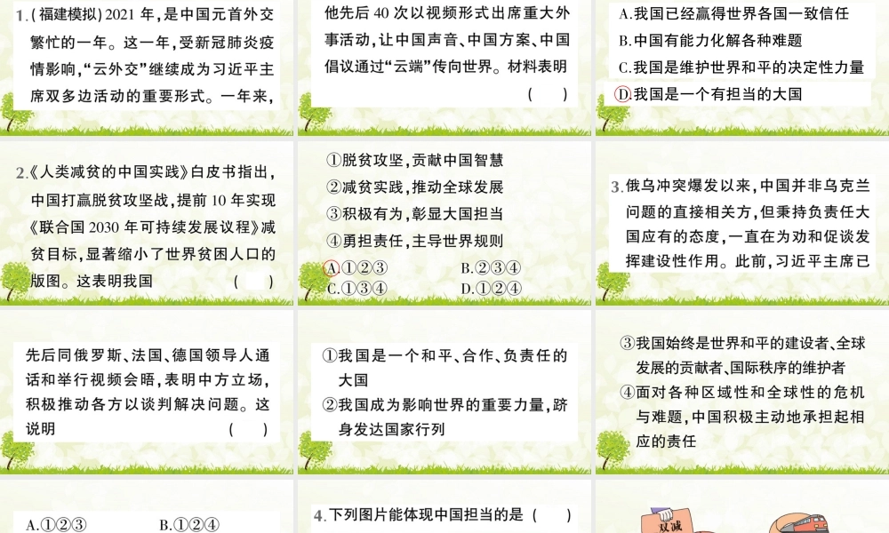 【习题课件】道德与法治九年级下-第1课时 中国担当.pptx