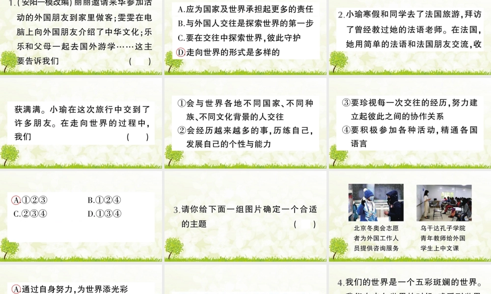 【习题课件】道德与法治九年级下-第1课时 走向世界大舞台.pptx