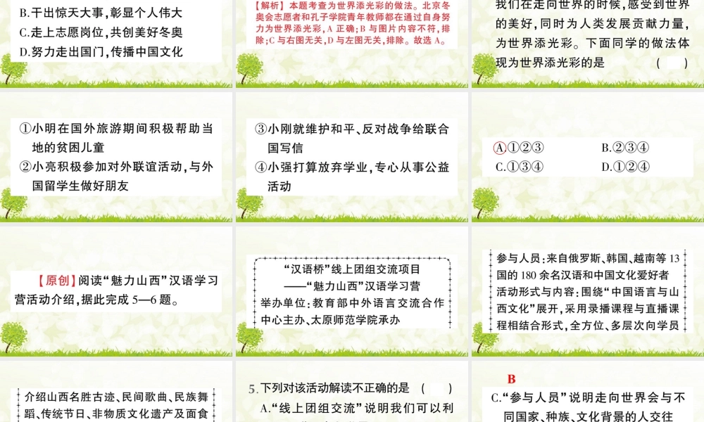 【习题课件】道德与法治九年级下-第1课时 走向世界大舞台.pptx