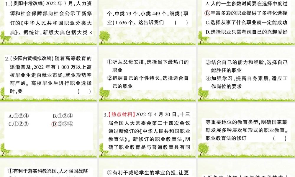 【习题课件】道德与法治九年级下-第2课时 多彩的职业.pptx