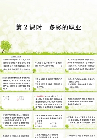 【习题课件】道德与法治九年级下-第2课时 多彩的职业.pptx