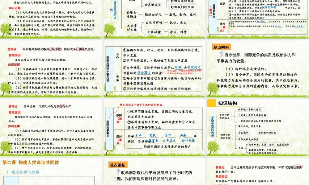 【习题课件】道德与法治九年级下-第一单元复习课件.pptx
