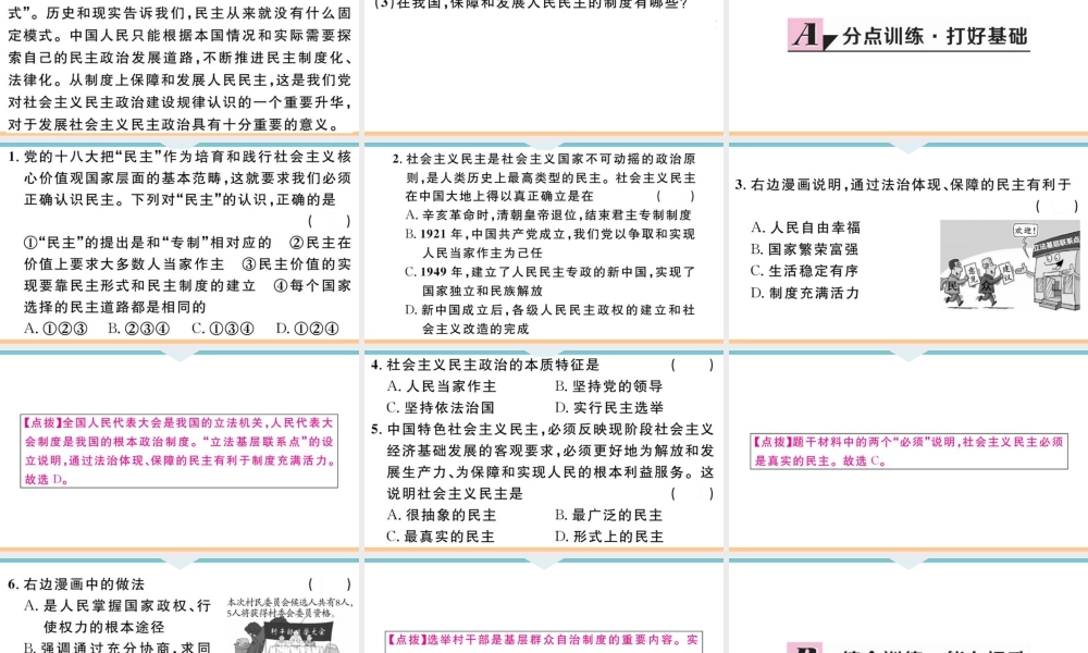 【习题课件】九年级上册道德与法治-第1课时 生活在民主国家.ppt
