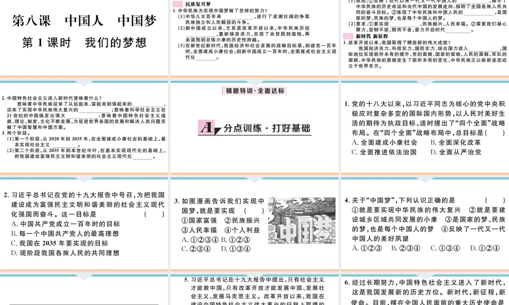 【习题课件】九年级上册道德与法治-第1课时 我们的梦想.ppt