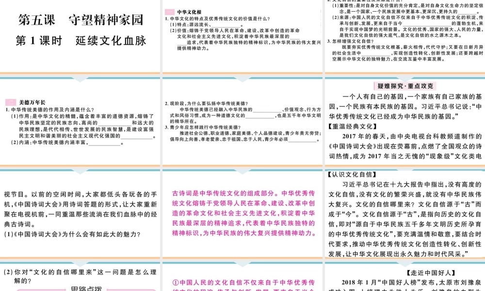 【习题课件】九年级上册道德与法治-第1课时 延续文化血脉.ppt