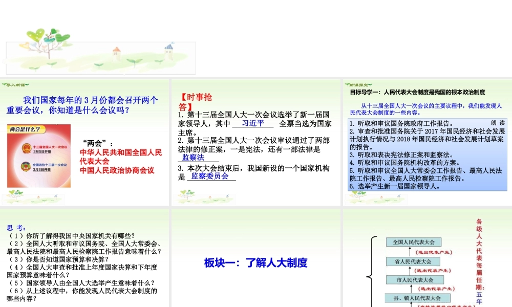 八年级下册道德与法治课件-第2课时   根本政治制度.ppt