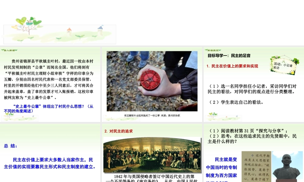 初中道德与法治九年级上册课件-第1课时 生活在民主国家.ppt