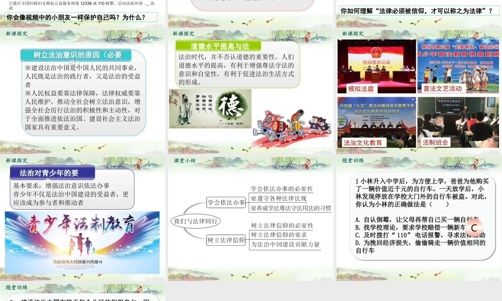 初中道法七年级下册课件-第2课时 我们与法律同行 (2).pptx