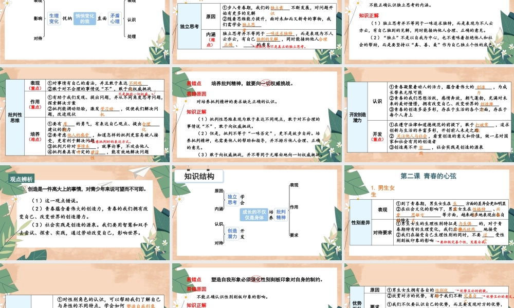 初中道法七年级下册课件-第一单元复习课件.pptx