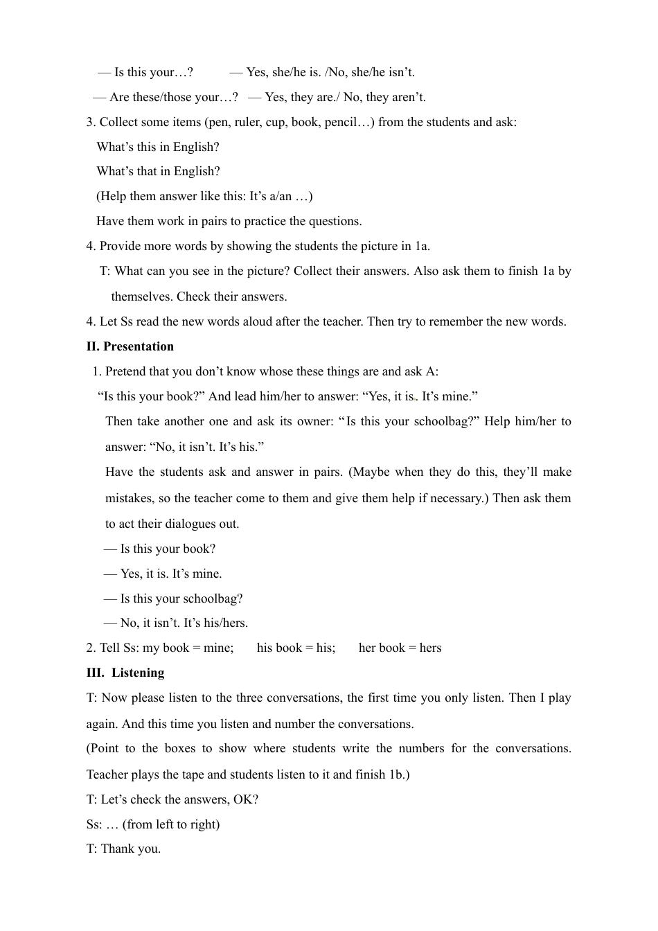 七年级英语上册：Unit 3 Is this your pencil 教案.doc_第3页