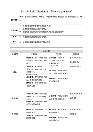 人教版（2024）七上 Start Unit 2 Section A What do you have？教学设计.doc