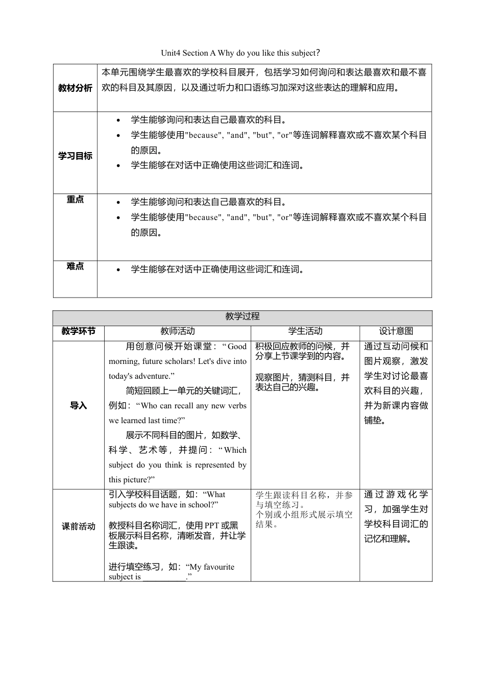 人教版（2024）七上Unit4 Section A Why do you like this subject？教学设计.doc_第1页