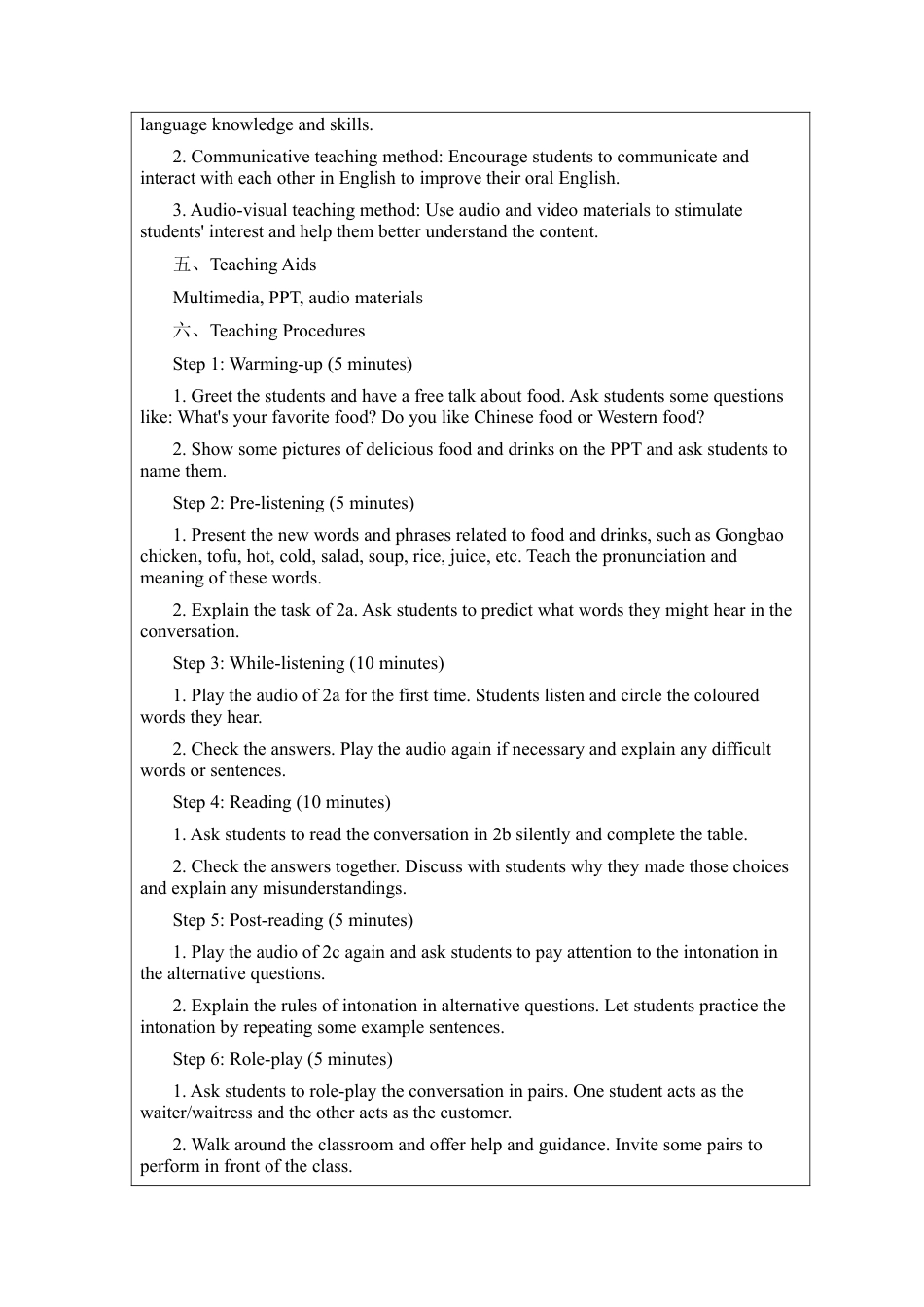 人教版初中英语七下-Unit 4 Eat well Section A 2a-2e  英文版教案 .docx_第2页
