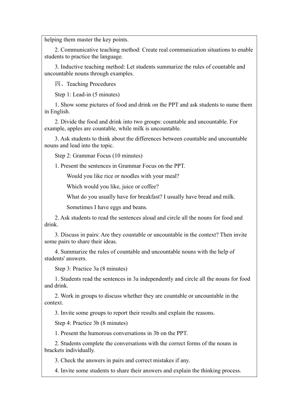 人教版初中英语七下-Unit 4 Eat well Section A Grammar  英文版教案.docx_第2页
