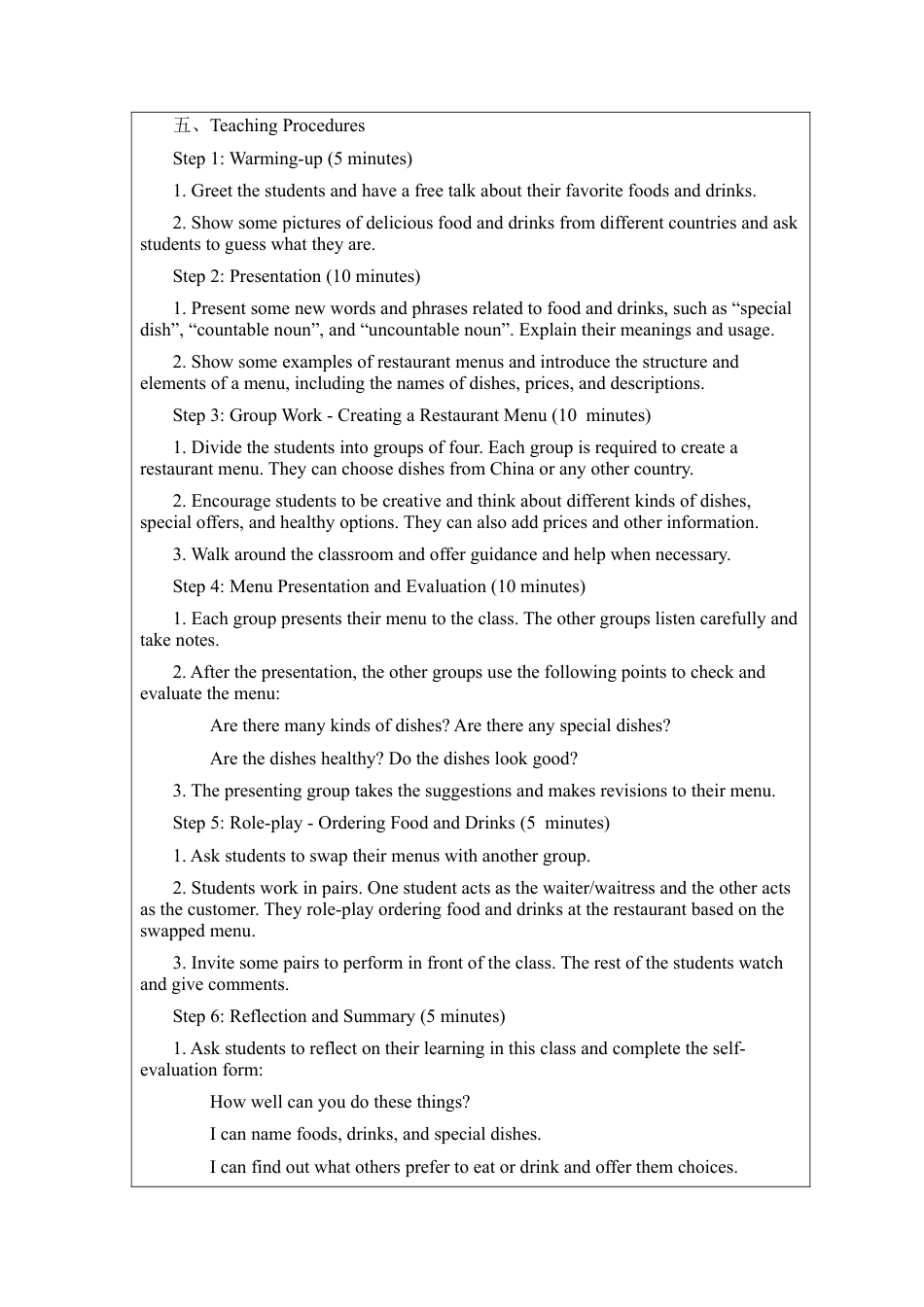 人教版初中英语七下-Unit 4 Eat well Section B project  英文版教案 .docx_第2页