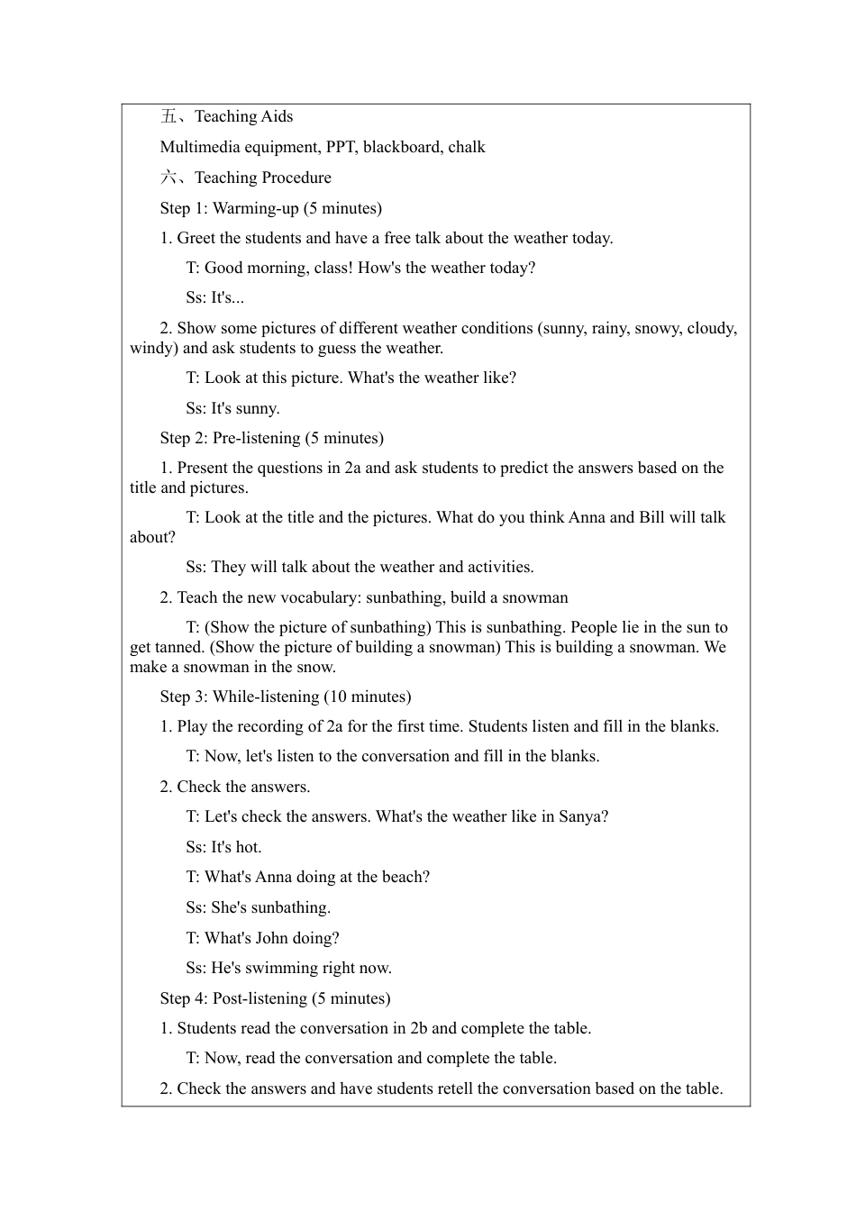 人教版初中英语七下-Unit 6 Rain or shine Section A 2a-2e 教案 .docx_第2页