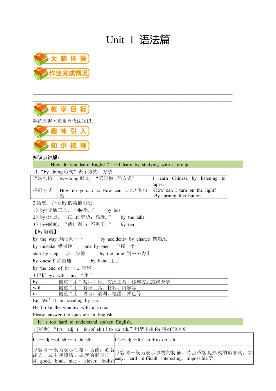 人教版九年级（上）英语第2讲：UNIT 1 语法篇（学生版）.docx_第1页