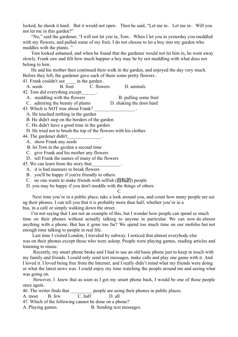 人教版九年级英语期中测试_08（无听力，附答案）.doc_第3页