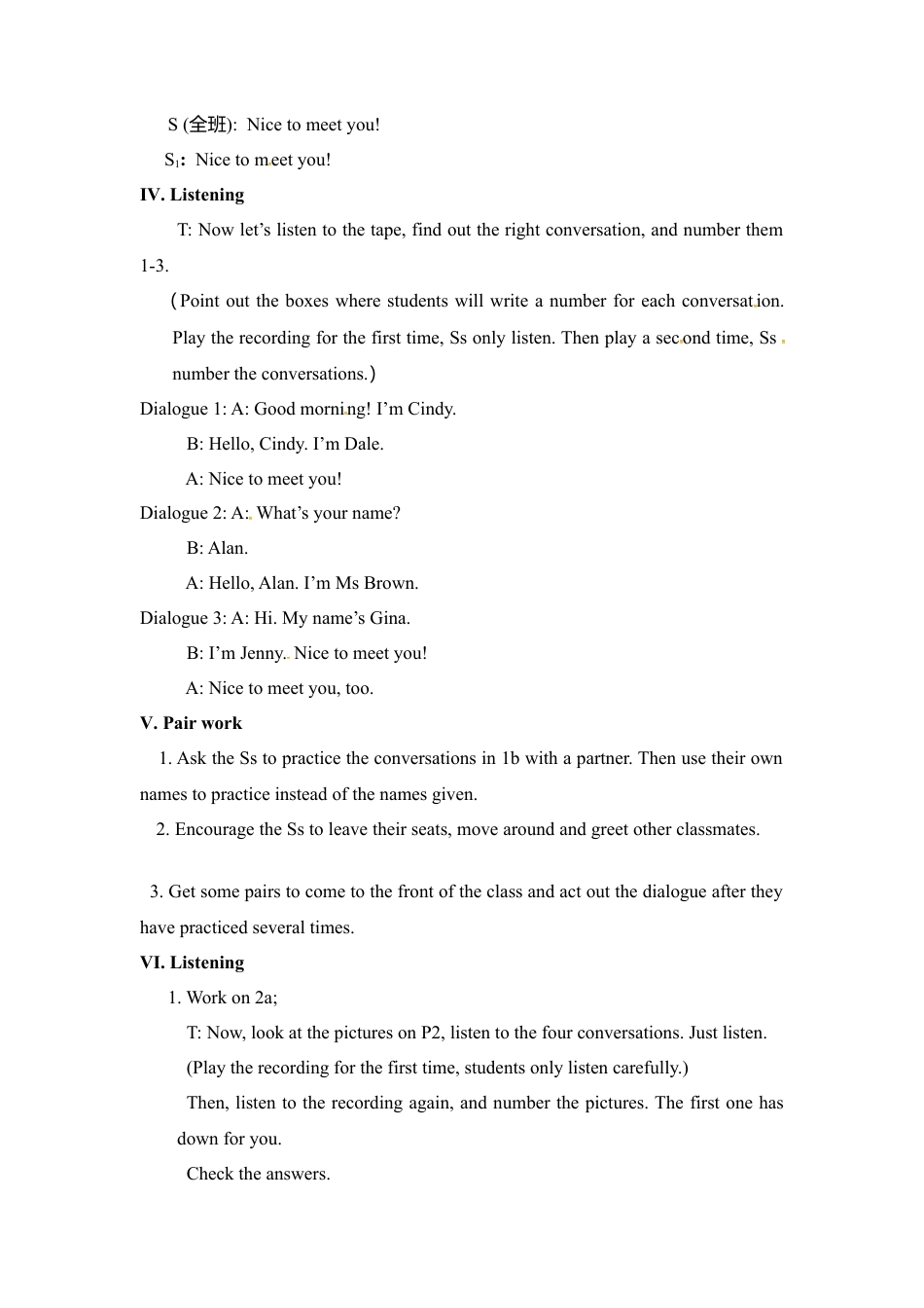 人教版七年级上册英语教案：Unit 1 My name's Gina. Section A1.doc_第3页