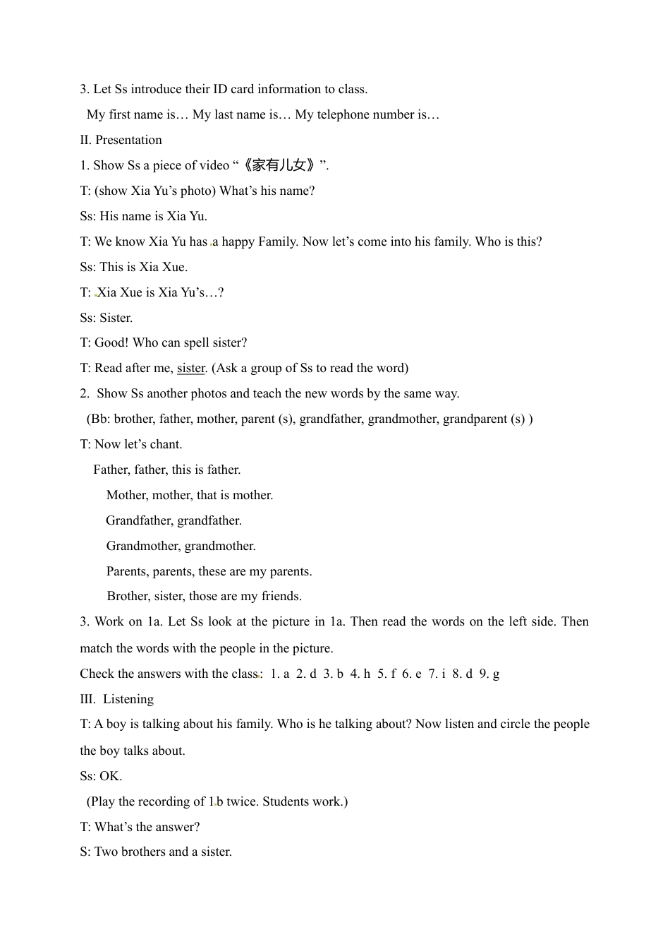 人教版七年级上册英语教案：Unit 2 This is my sister. Section A 1.doc_第2页