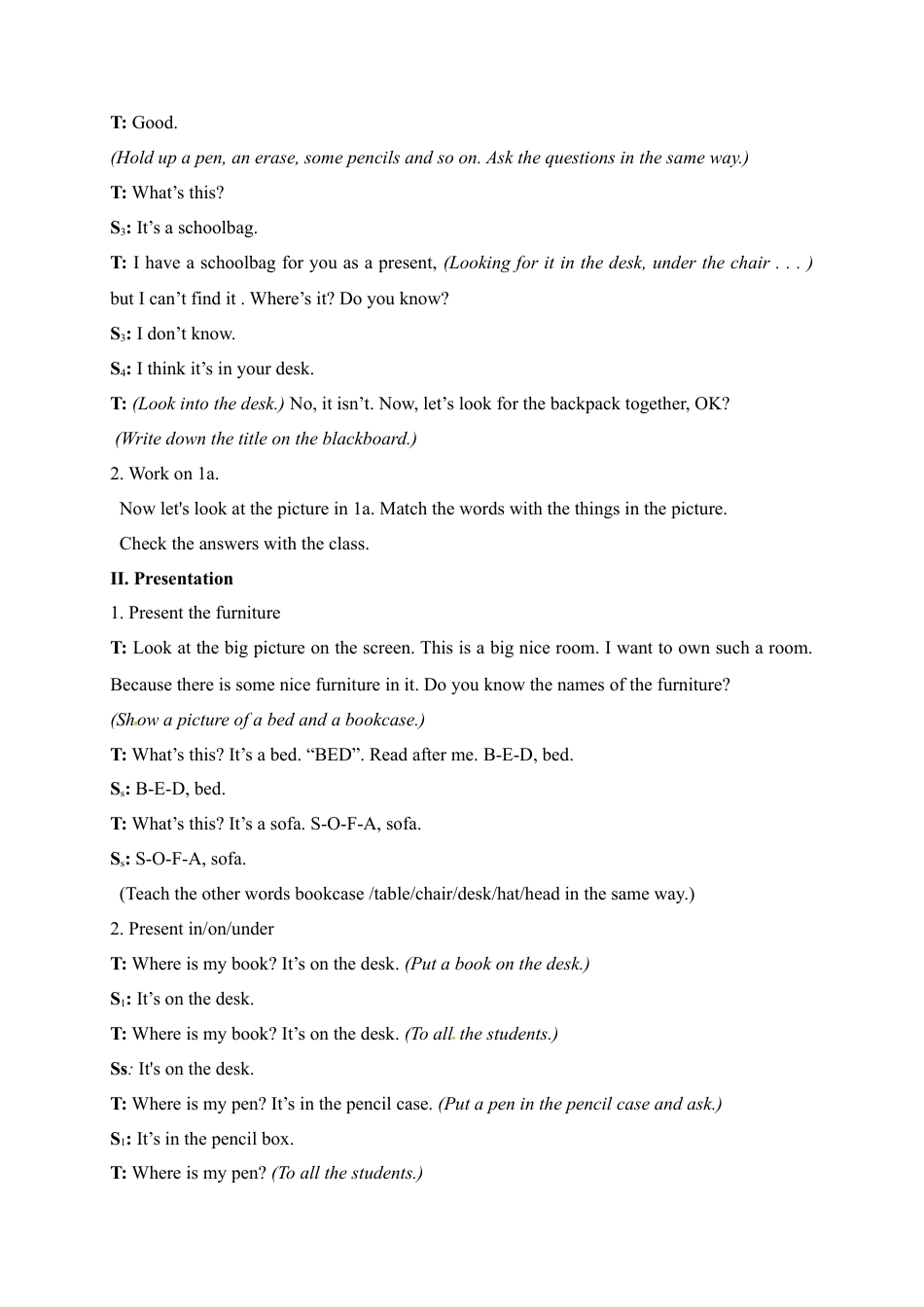 人教版七年级上册英语教案：Unit 4 Where is my schoolbag Section A 1.doc_第2页