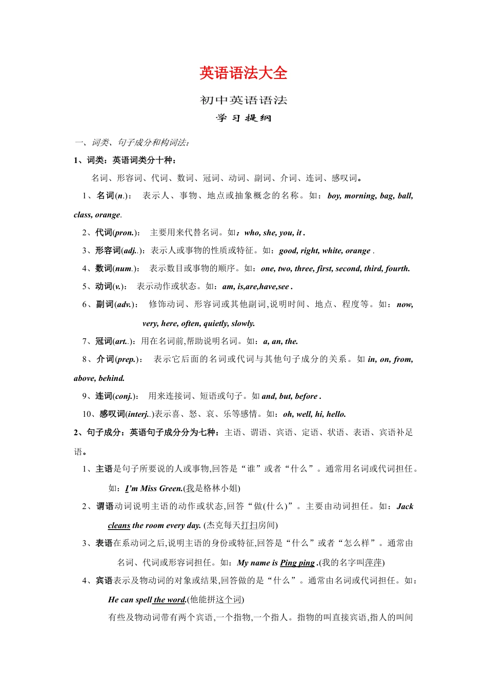 人教初中英语语法大全[知识点总结可打印].doc_第1页