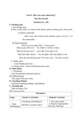 人教新课标七年级英语下册 教学设计《Unit 11  How was your school trip》（4课时）.doc