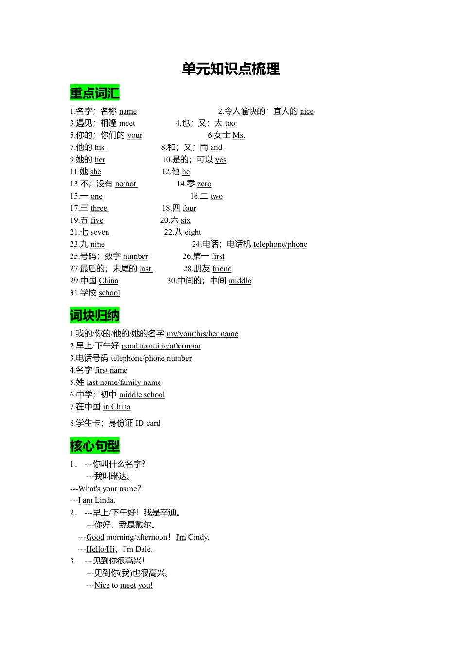 人教英语七年级上Unit 1复习课件老师版.doc_第1页