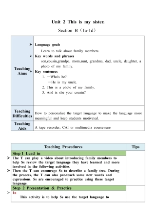 人教英语七年级上Unit 2 Section B（1a-1d）教案 .docx
