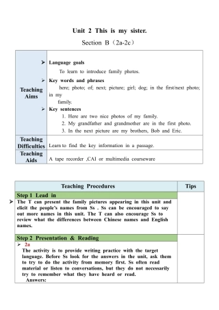 人教英语七年级上Unit 2 Section B（2a-2c）教案 .docx