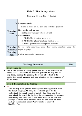 人教英语七年级上Unit 2 Section B（3a-Self Check）教案 .docx