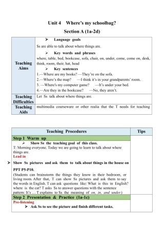 人教英语七年级上Unit 4 Section A (1a-2d).docx