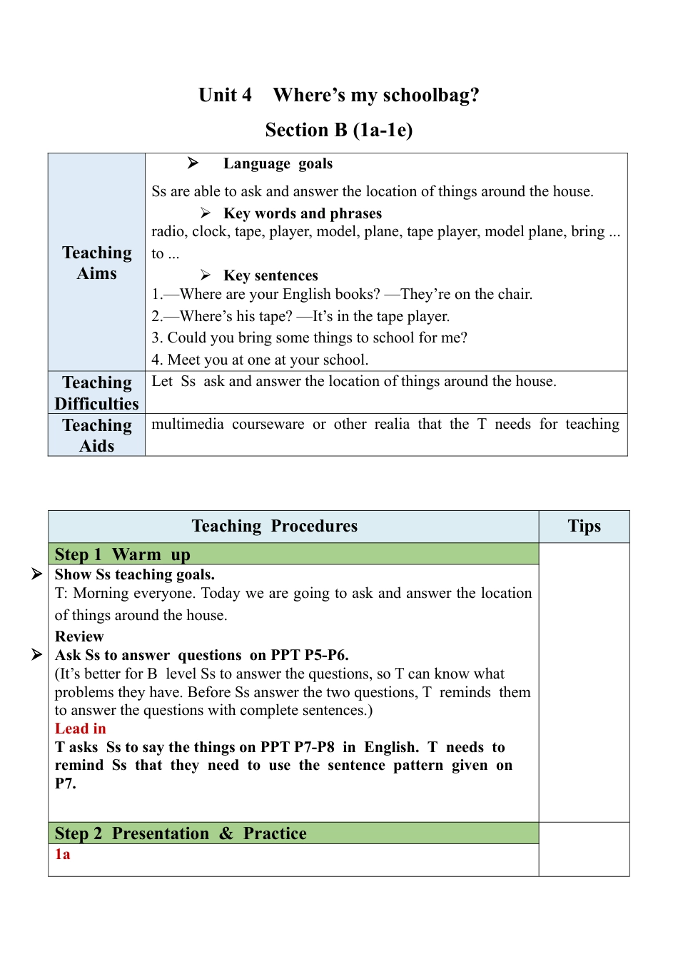 人教英语七年级上Unit 4 Section B (1a-1e).docx_第1页